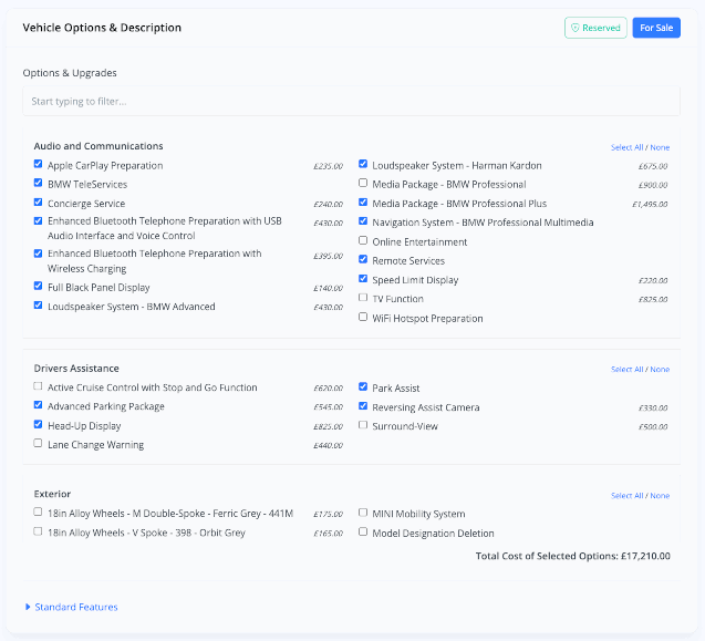 MotorDesk - Car Dealership Software - Optional Extras and Factory Fit Detection