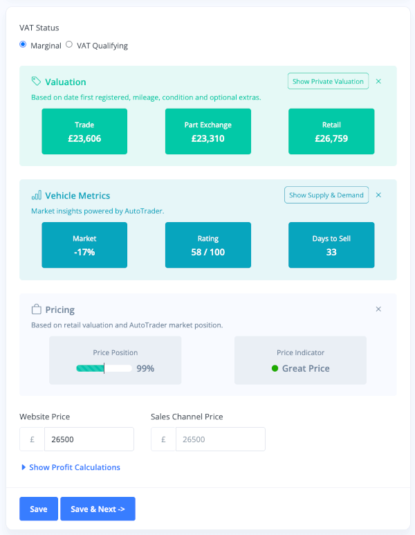 MotorDesk - Car Dealership Inventory & Stock Management Platform - Vehicle Valuations & AutoTrader Metrics