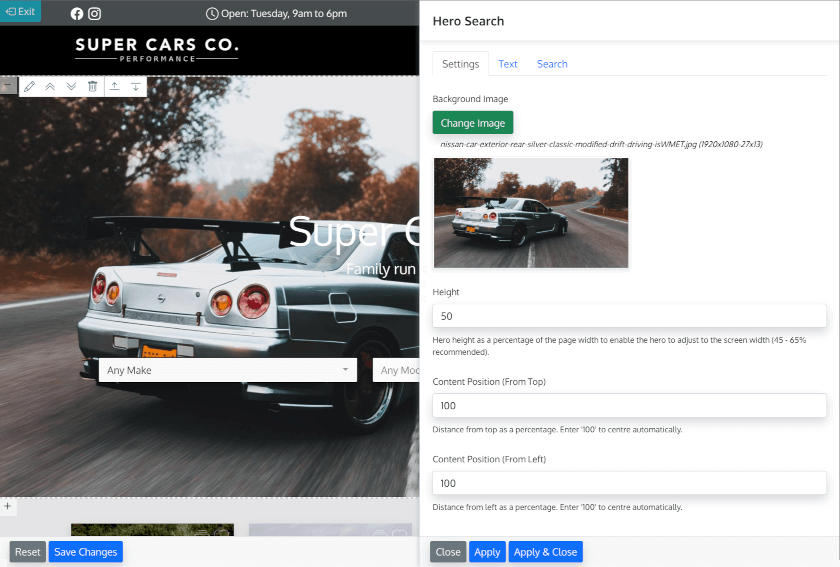 MotorDesk - Car Dealer Website - Website Editor