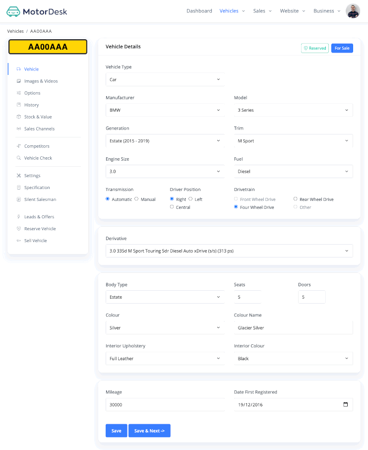 MotorDesk - Car Dealership Inventory & Stock Management Software - Vehicle Data and Taxonomy