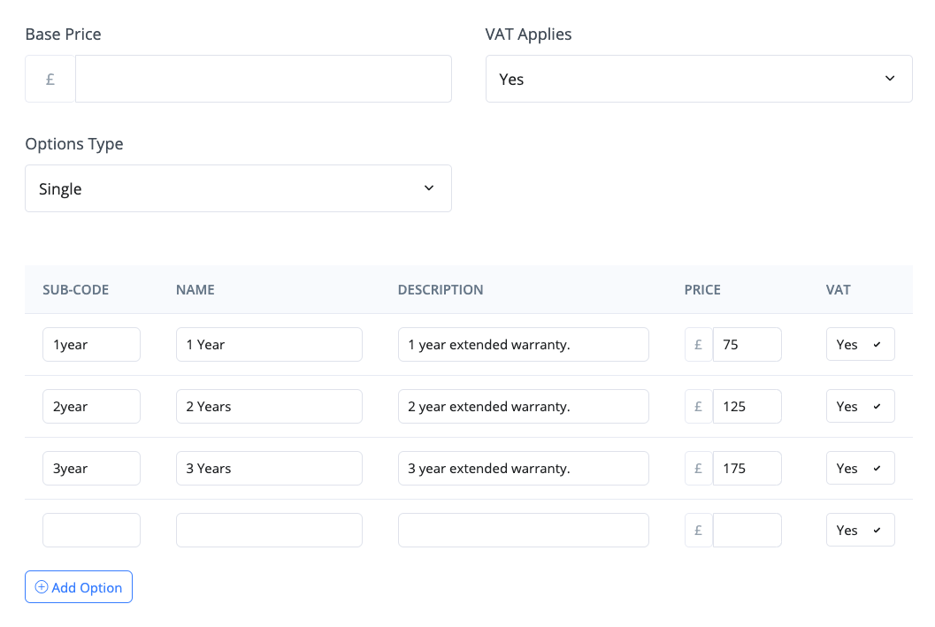 MotorDesk - Car Sales & Invoicing - Product Options