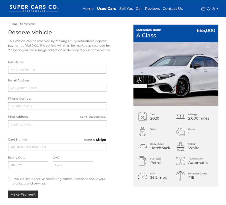 MotorDesk - Car Dealer Website - Reserve Vehicle