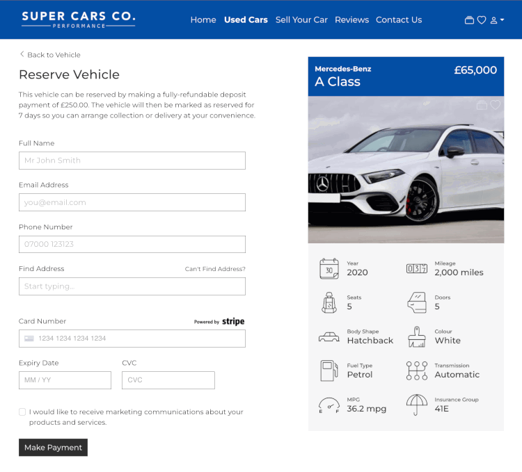 MotorDesk - Car Dealer Website - Reserve Vehicle