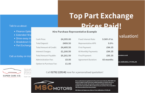 MotorDesk - Car Dealership Management Software - Image Templates & Representative Finance Examples