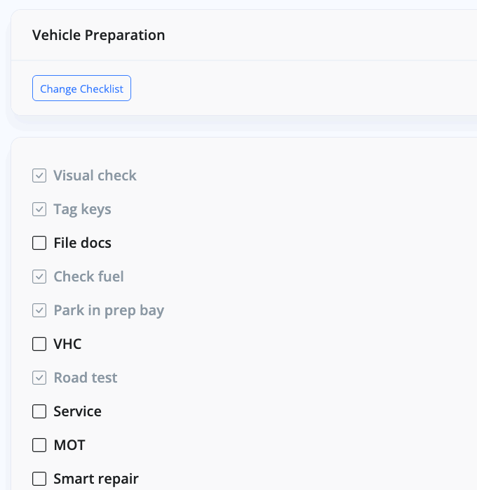 MotorDesk - Stock Management Software - Vehicle Preparation Checklist